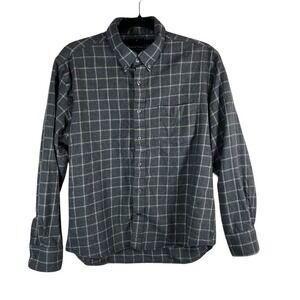Wool & Prince 100% Wool Windowpane Flannel Shirt Men L Charcoal Grey Regular Fit
